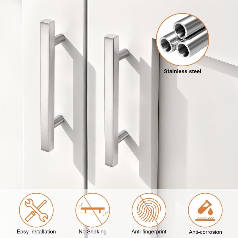 Probrico Cabinet Handles-(Pack of 5) Stainless Steel 4 inch (102mm) Hole Centers Square T Bar Kitchen Cabinet Handles Drawer Pulls for Kitchen Furniture Hardware - Image 5